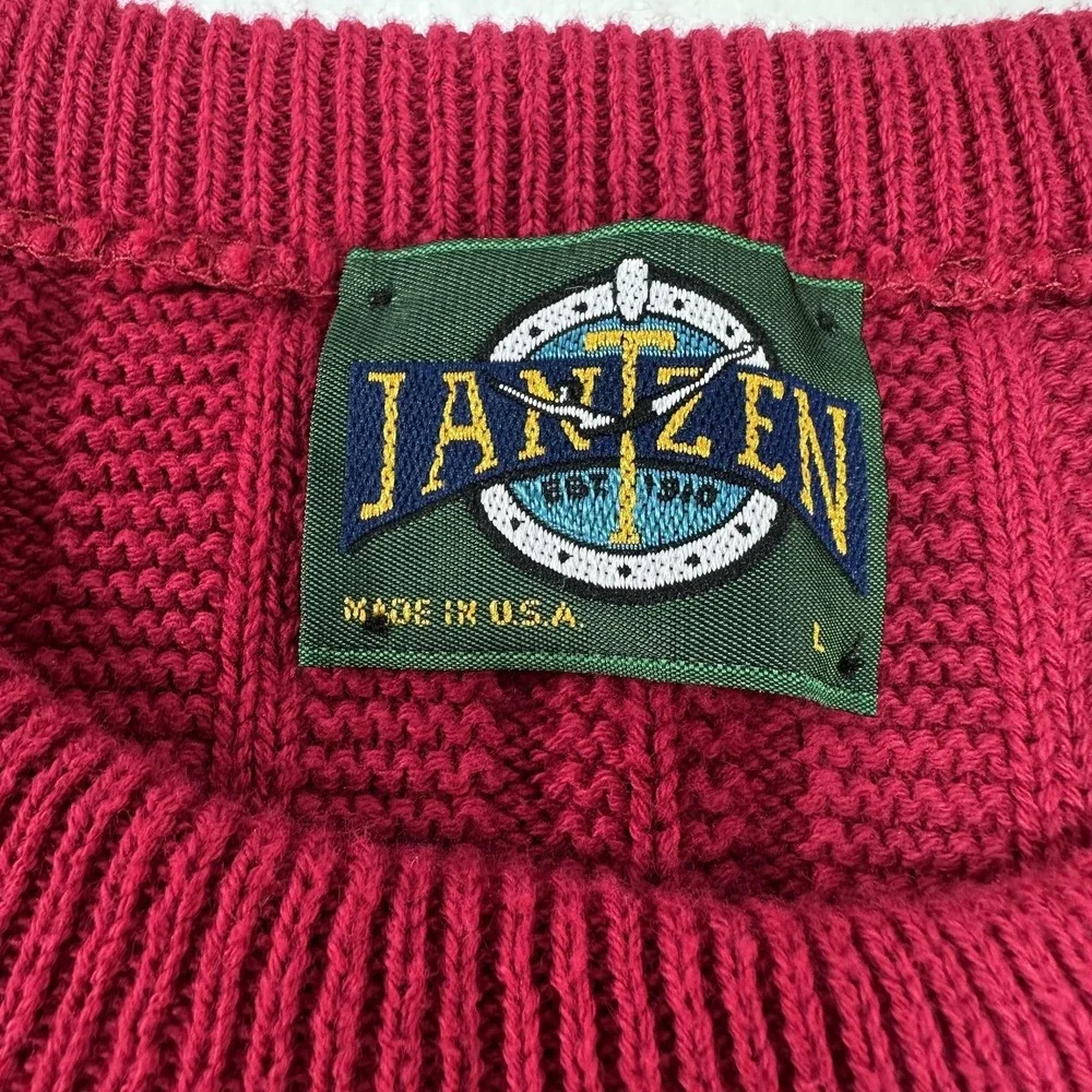 Vintage Jantzen Sweater Mens Large Red Stripe Sleeve Knit Crewneck USA 90s Gramp